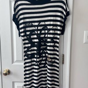French Boutique Black and White Striped Graphic Dress